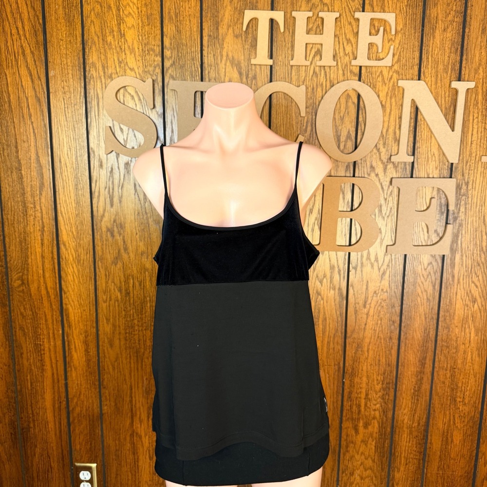 Armani Exchange Cami Women L Black Velvet Goth Y2K Grunge Spaghetti Strap Top